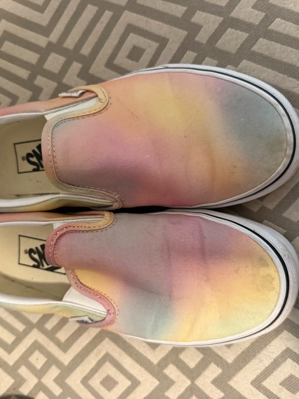 Vans Pastel Rainbow Slip-On Sneakers in Pink, Yellow, Blue